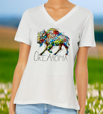 glass bison on vintage white relaxed vneck